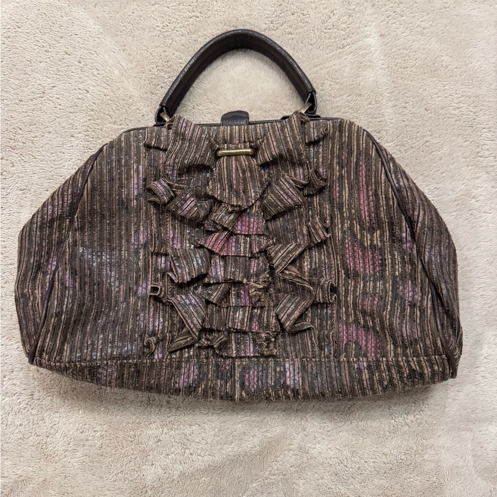 Jessica Simpson Brown and Pink Ruffled Purse